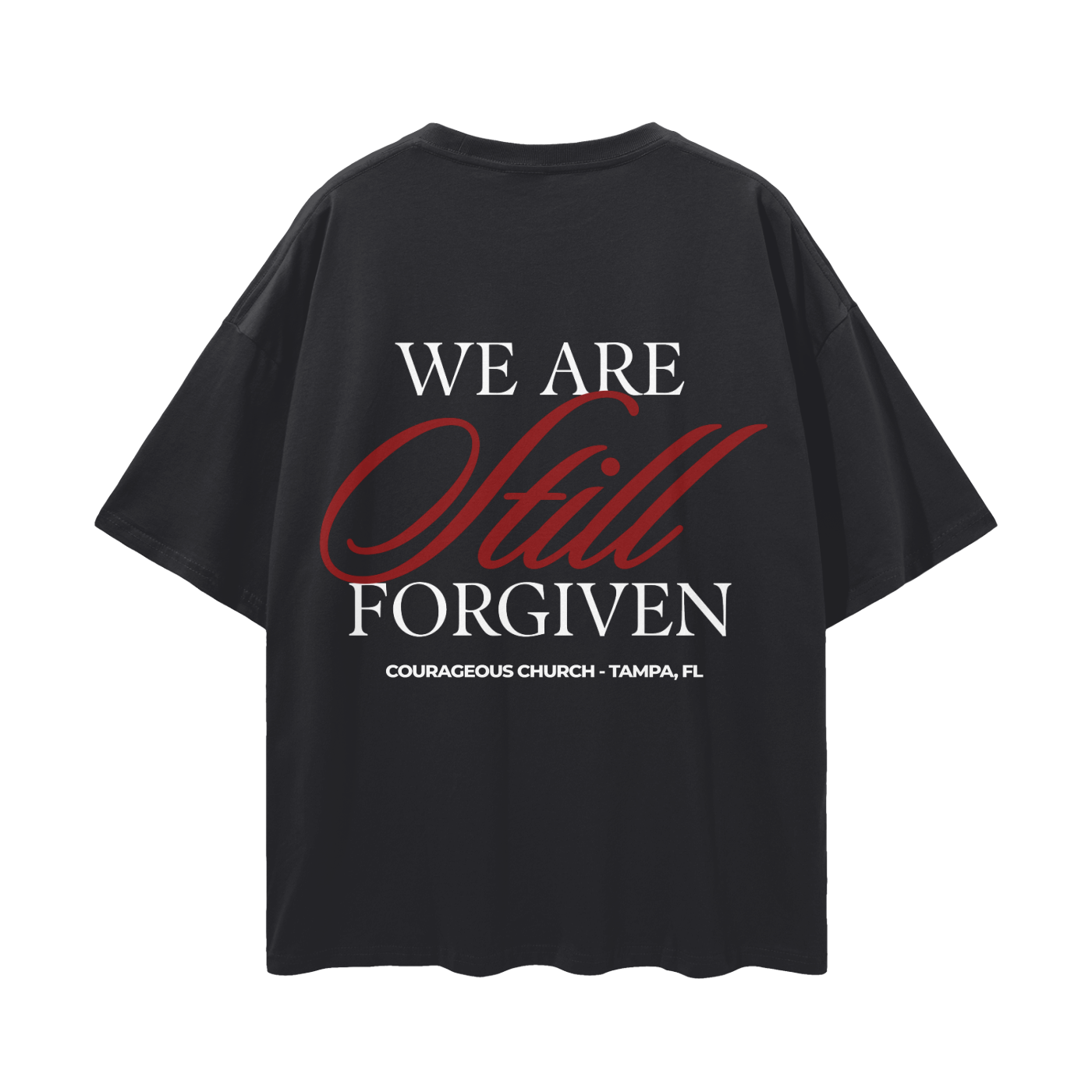 Resurrection Sunday “Forgiven” Black Drop Shoulder T-Shirt - Burgundy