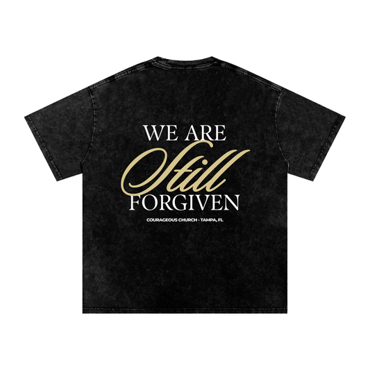 Resurrection Sunday “Forgiven” Black Snow Washed T-Shirt - Soft Gold