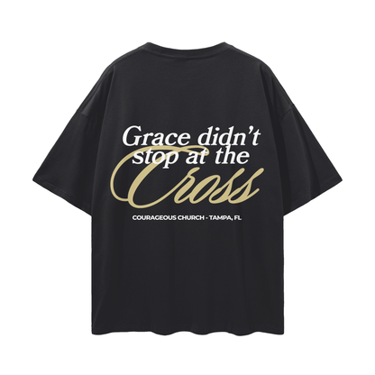 Resurrection Sunday “Grace” Black Drop Shoulder T-Shirt - Soft Gold