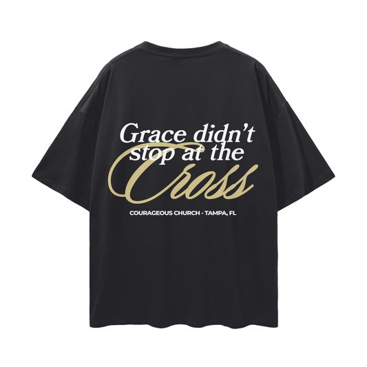 Resurrection Sunday “Grace” Black Drop Shoulder T-Shirt - Soft Gold