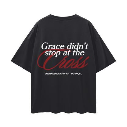 Resurrection Sunday “Grace” Black Drop Shoulder T-Shirt - Burgundy