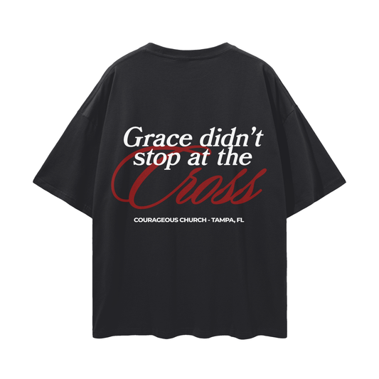 Resurrection Sunday “Grace” Black Drop Shoulder T-Shirt - Burgundy