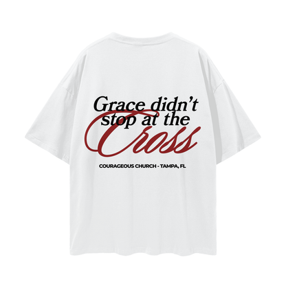 Resurrection Sunday “Grace” White Drop Shoulder T-Shirt - Burgundy
