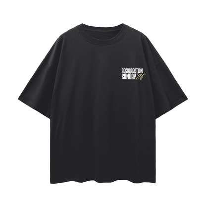 Resurrection Sunday “Forgiven” Black Drop Shoulder T-Shirt - Soft Gold