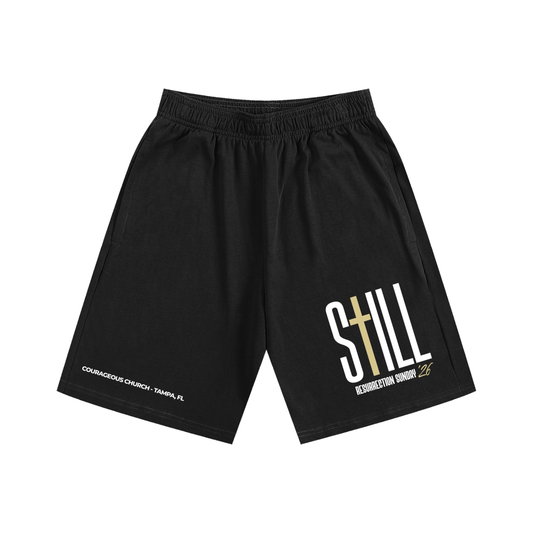 Resurrection Sunday “Still” Black Cotton Shorts - Soft Gold