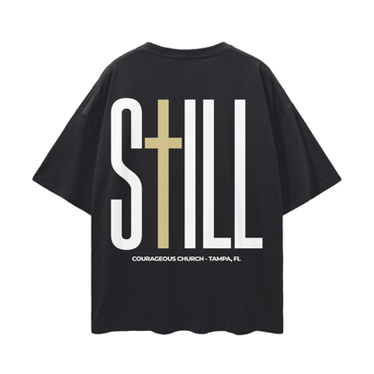 Resurrection Sunday “Still” Black Drop Shoulder T-Shirt - Soft Gold