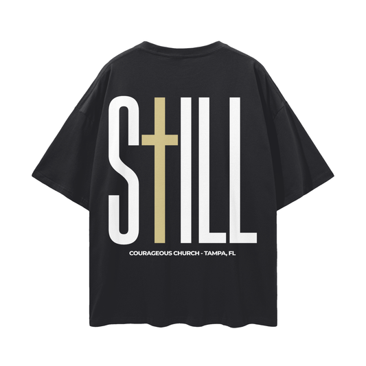 Resurrection Sunday “Still” Black Drop Shoulder T-Shirt - Soft Gold