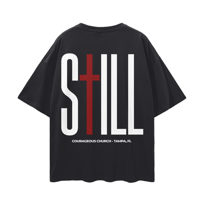 Resurrection Sunday “Still” Black Drop Shoulder T-Shirt - Burgundy
