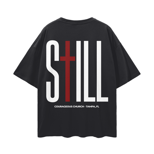 Resurrection Sunday “Still” Black Drop Shoulder T-Shirt - Burgundy