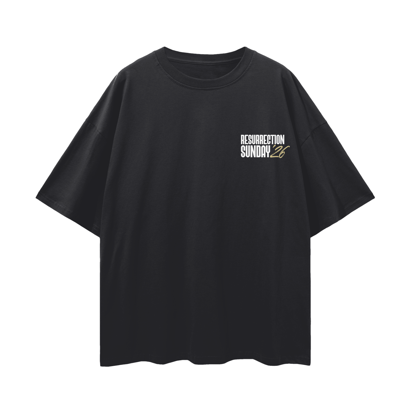 Resurrection Sunday “Still” Black Drop Shoulder T-Shirt - Soft Gold