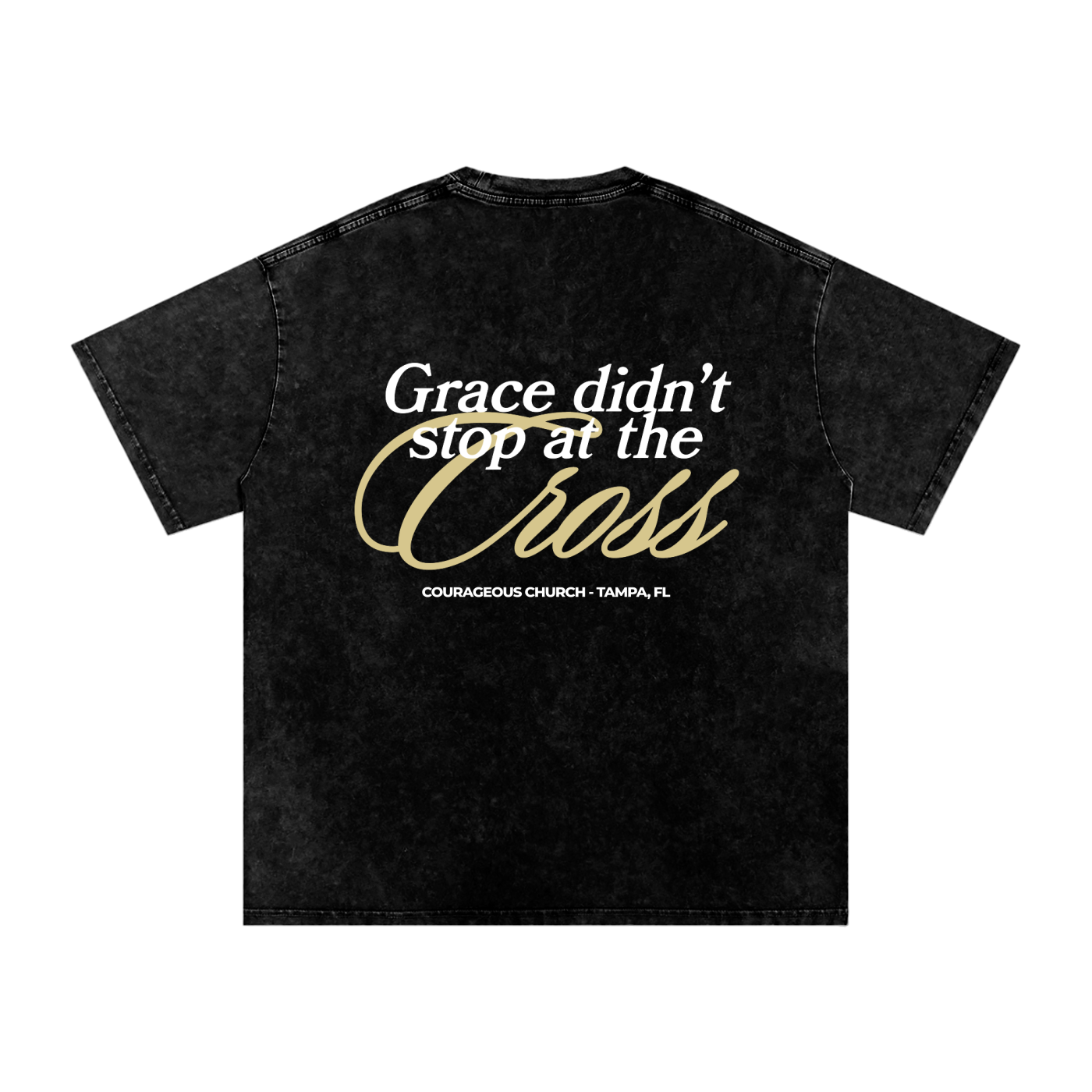 Resurrection Sunday “Grace” Black Snow Washed T-Shirt - Soft Gold