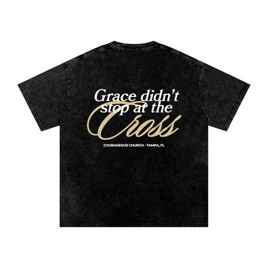 Resurrection Sunday “Grace” Black Snow Washed T-Shirt - Soft Gold