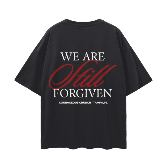 Resurrection Sunday “Forgiven” Black Drop Shoulder T-Shirt - Burgundy