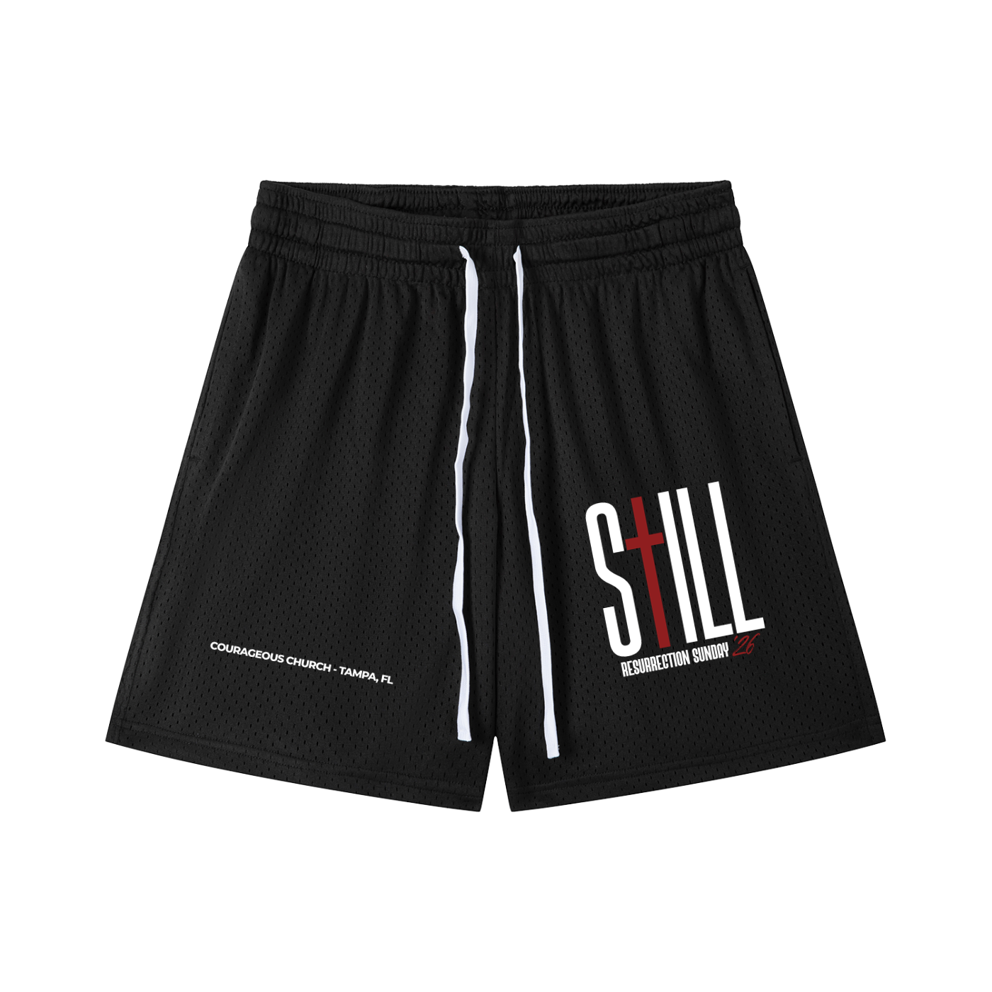Resurrection Sunday “Still” Black Mesh Shorts - Burgundy