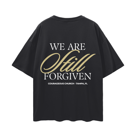 Resurrection Sunday “Forgiven” Black Drop Shoulder T-Shirt - Soft Gold